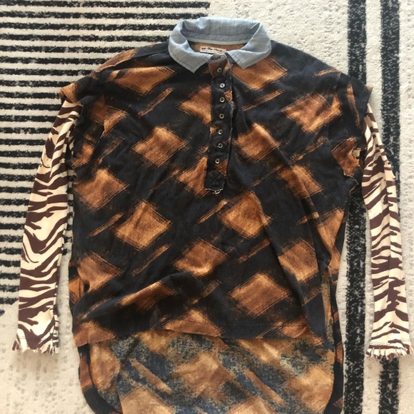 Free People Edgy Two for One Long Sleeve Printed Mix Top Size XS - Picture 2 of 5